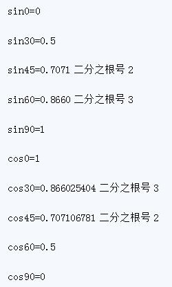 特殊三角函数值