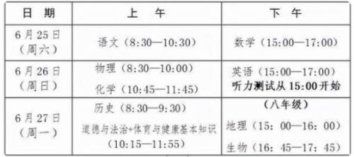 2022泉州市中考考试时间