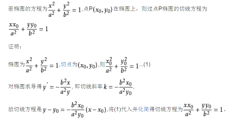 椭圆切线方程公式的推导过程