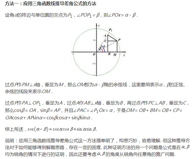 三角函数两角和差公式推导方法